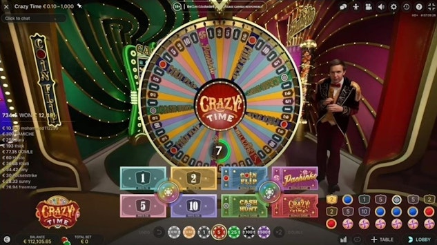 クレイジータイム ホイールとベットのレイアウトが画面上に並ぶ