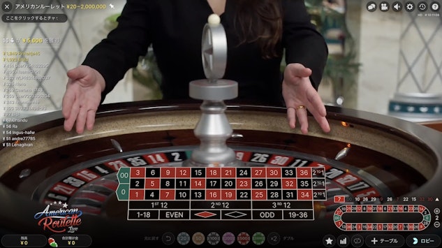 ルーレットのホイールを示すディーラーとレイアウト