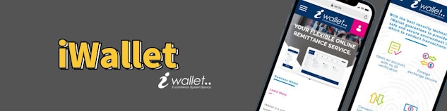 灰色の背景の中心にiWalletという文字