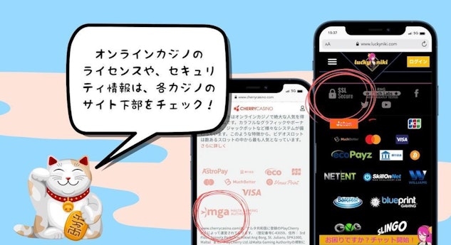オンラインカジノ各サイト下部にセキュリティ情報が記載されている